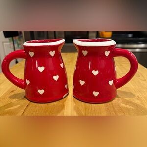 Terramoto Ceramic Two Small Red Pitchers with White hearts  New